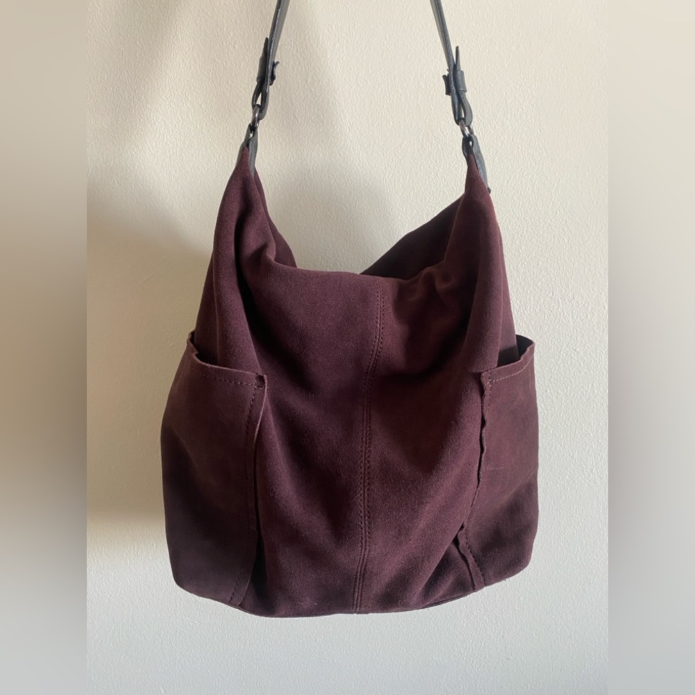 Mango Suede Hobo Shoulder Bag in Deep Burgundy